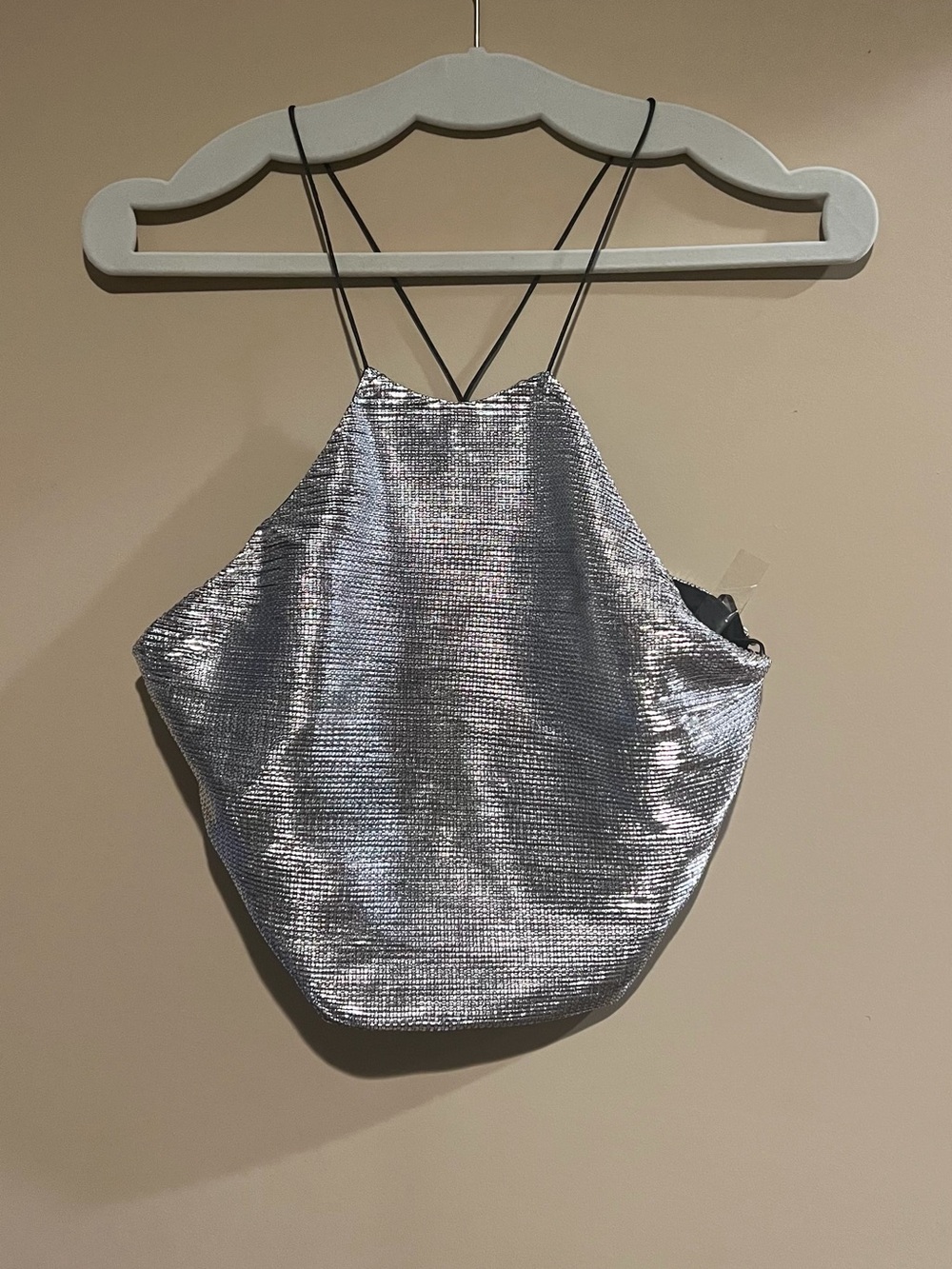 Zara Silver Metallic Festive Top – Size L – NWT